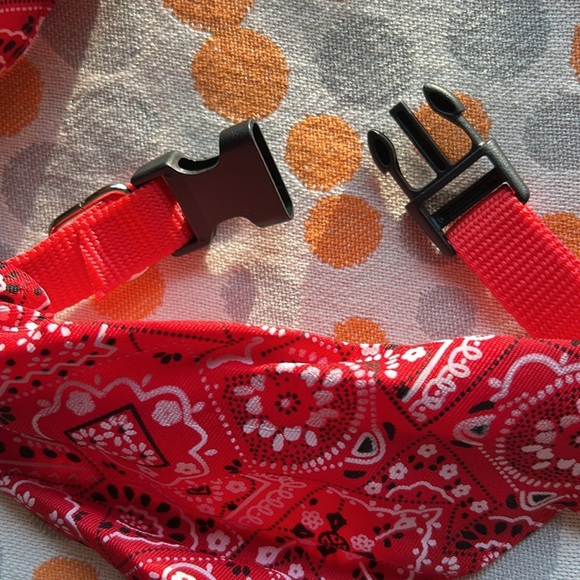 Red Bandana Red Dog Collar Adjustable Custom Made for Dog Leashes - Picture 3 of 12